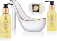 BRUBAKER Cosmetics - Coffret de bain & beauté de luxe - Vanille - 6 Pièces - Escarpin décoratif - Blanc/Doré - Idée cadeau Femme