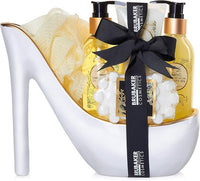 BRUBAKER Cosmetics - Coffret de bain & beauté de luxe - Vanille - 6 Pièces - Escarpin décoratif - Blanc/Doré - Idée cadeau Femme